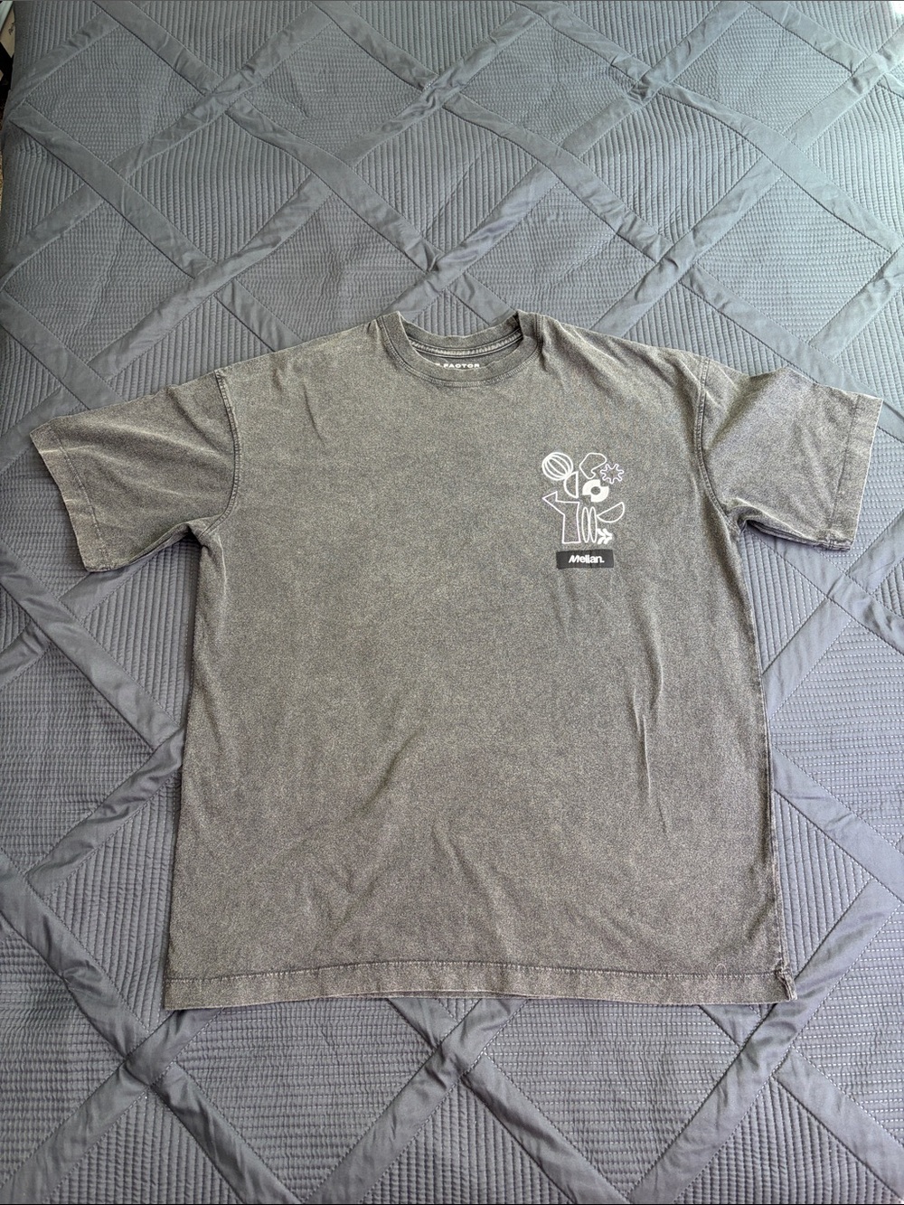 Melian T Factor Boxy Fit Unisex Gray Acid Wash Graphic T-Shirt Size Large L